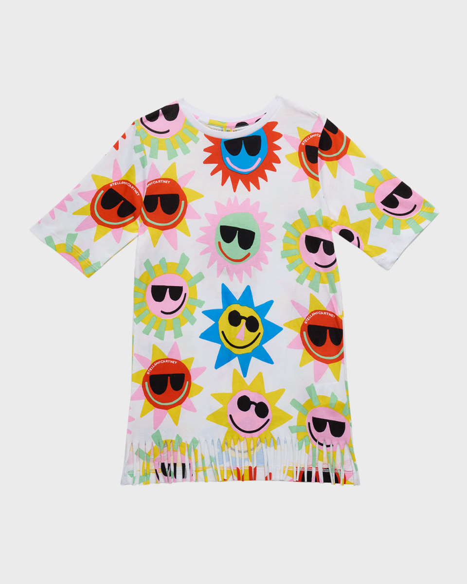 Girl's Sun Graphic Dress with Fringes Trim, Size 4-